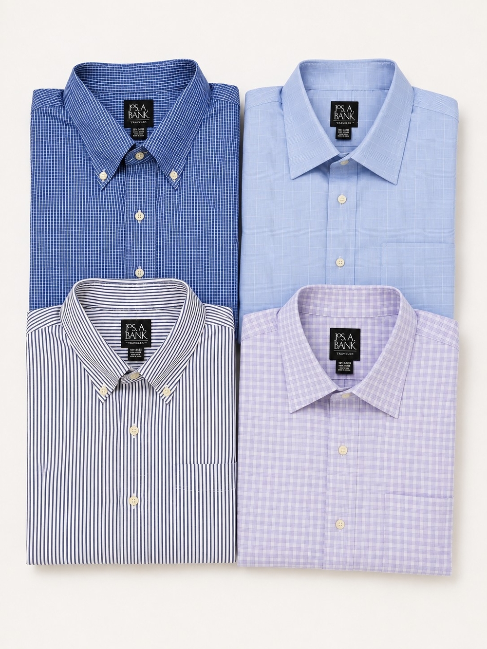 Jos. A. Bank LOT of 4 Traveler Dress Shirts Blue Sz 18.5 34/35 100% Cotton